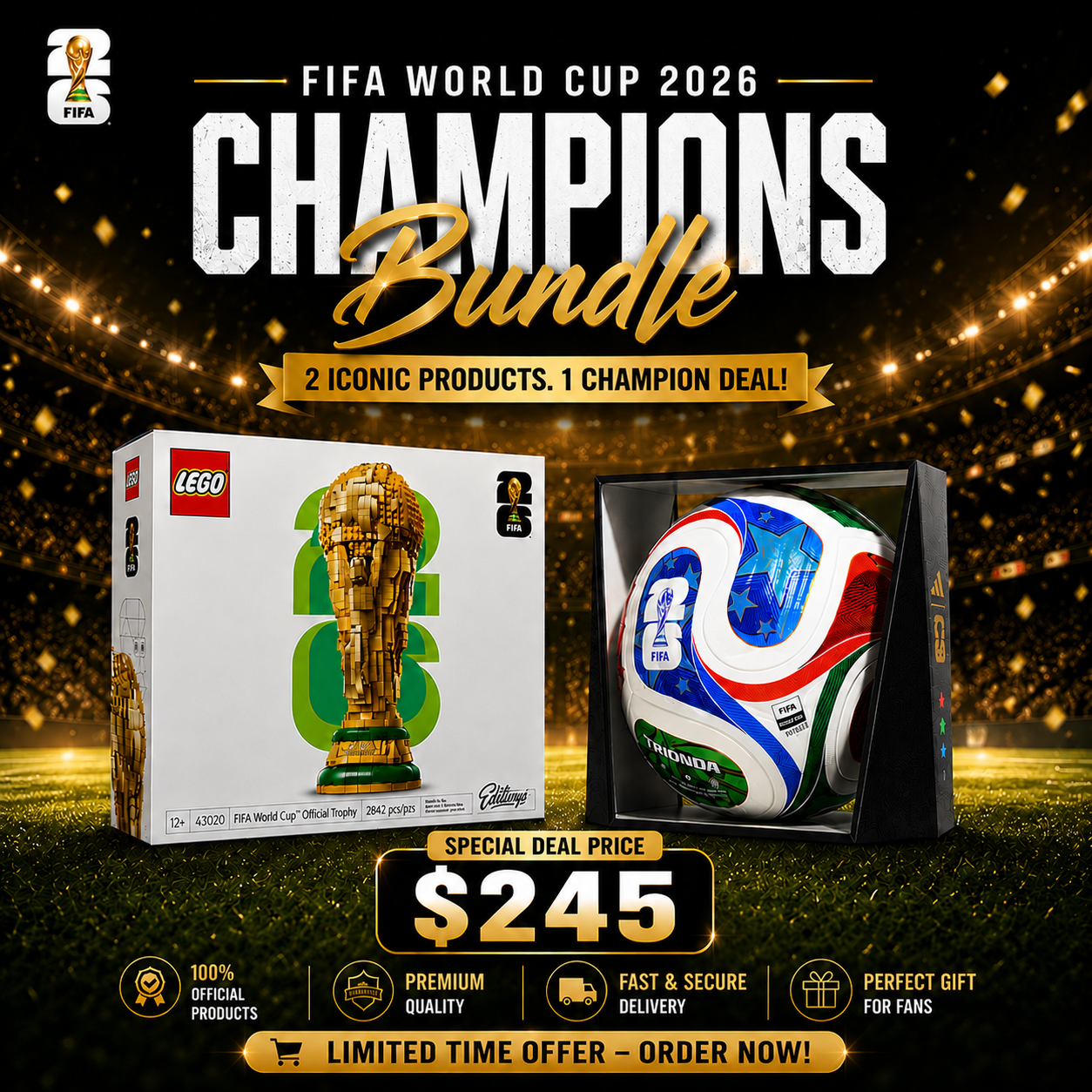 FIFA World Cup 2026 – Champions Bundle Trophy + Football Collector Gift Set